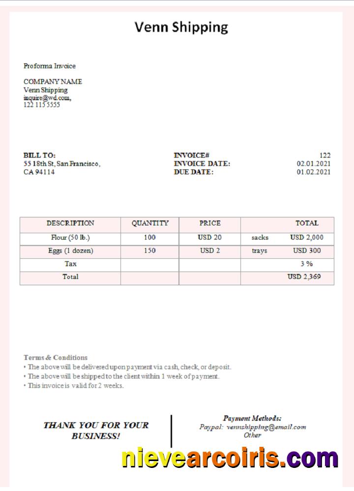 USA Venn Shipping invoice